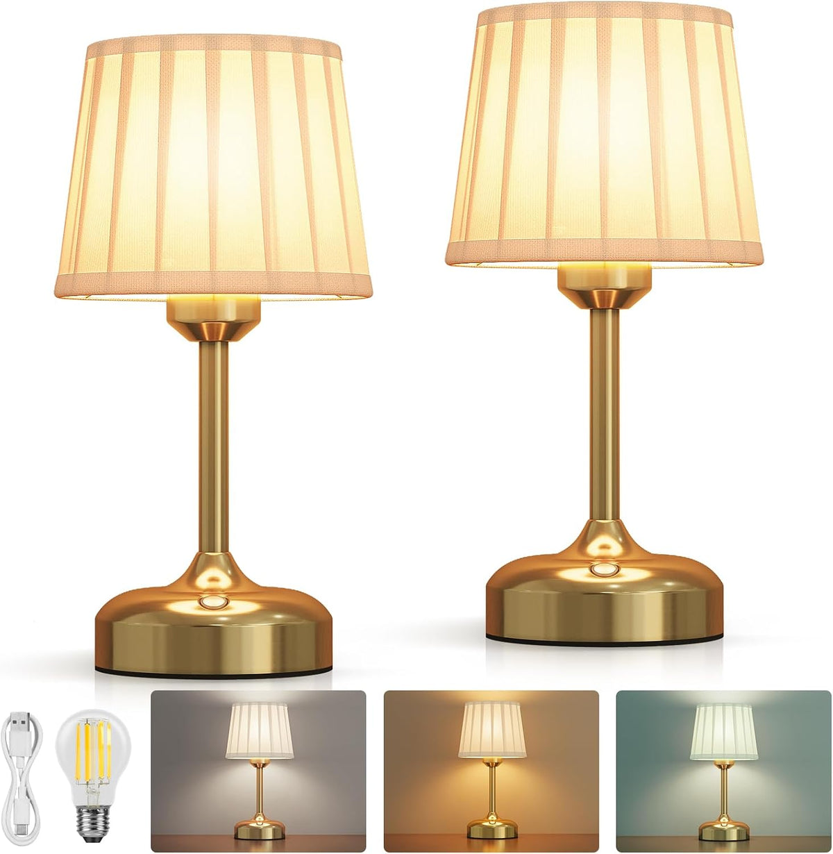 Mini Cordless Table Lamp, Battery Operated Lamp 5000mAh Rechargeable Table Lamp Small Touch Lamp Fabric Shade Dimmable Bedside Lamps for Bedroom, Living Room, Dining Room