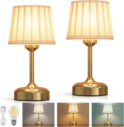 Mini Cordless Table Lamp, Battery Operated Lamp 5000mAh Rechargeable Table Lamp Small Touch Lamp Fabric Shade Dimmable Bedside Lamps for Bedroom, Living Room, Dining Room