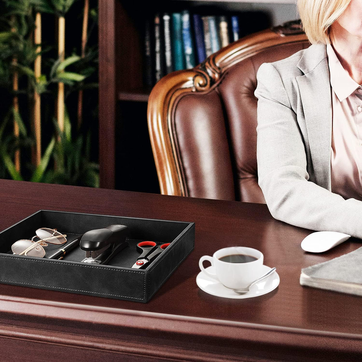 Valet Tray Desk Organizer PU Leather Catchall