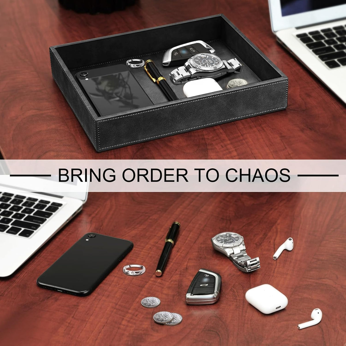 Valet Tray Desk Organizer PU Leather Catchall