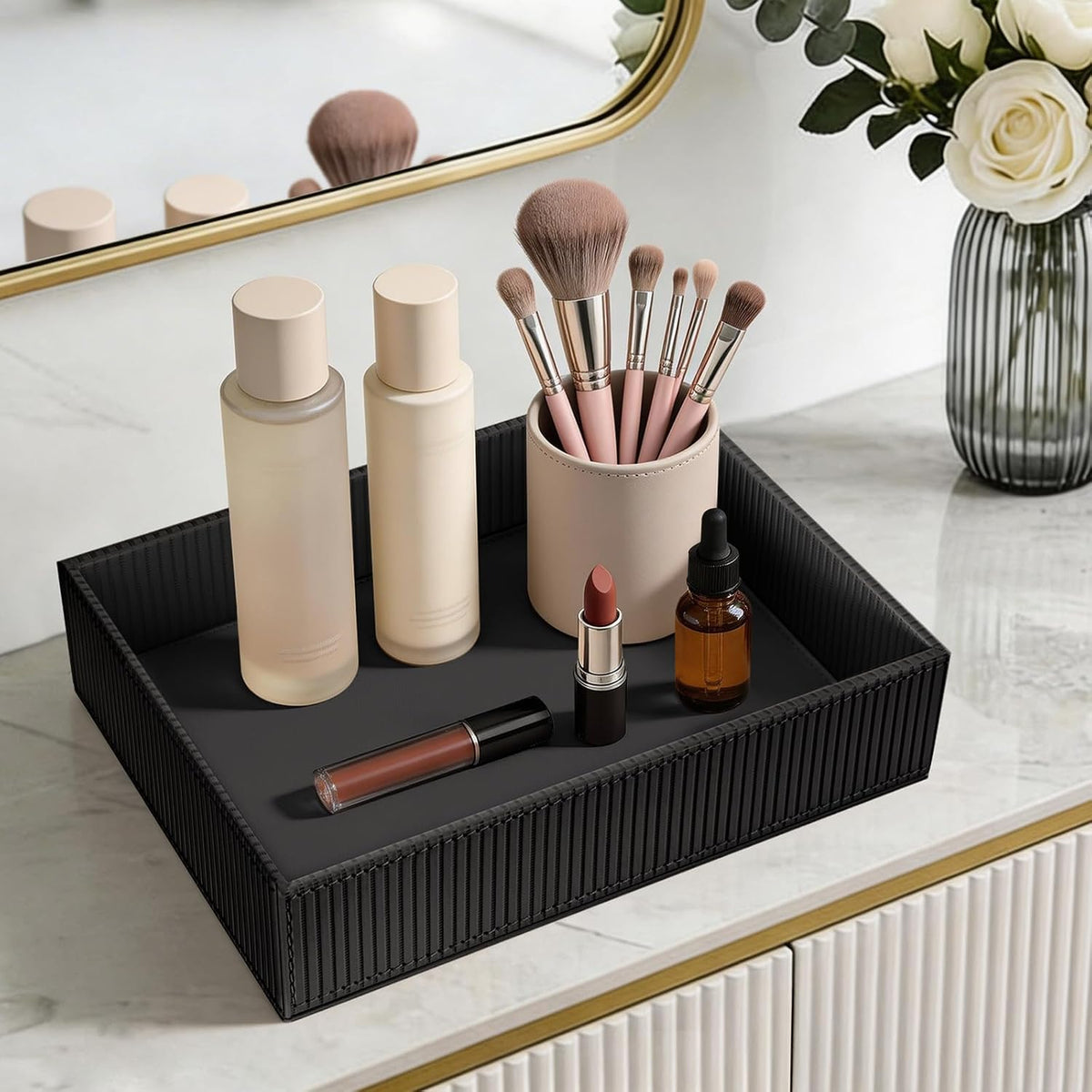 Valet Tray Desk Organizer PU Leather Catchall