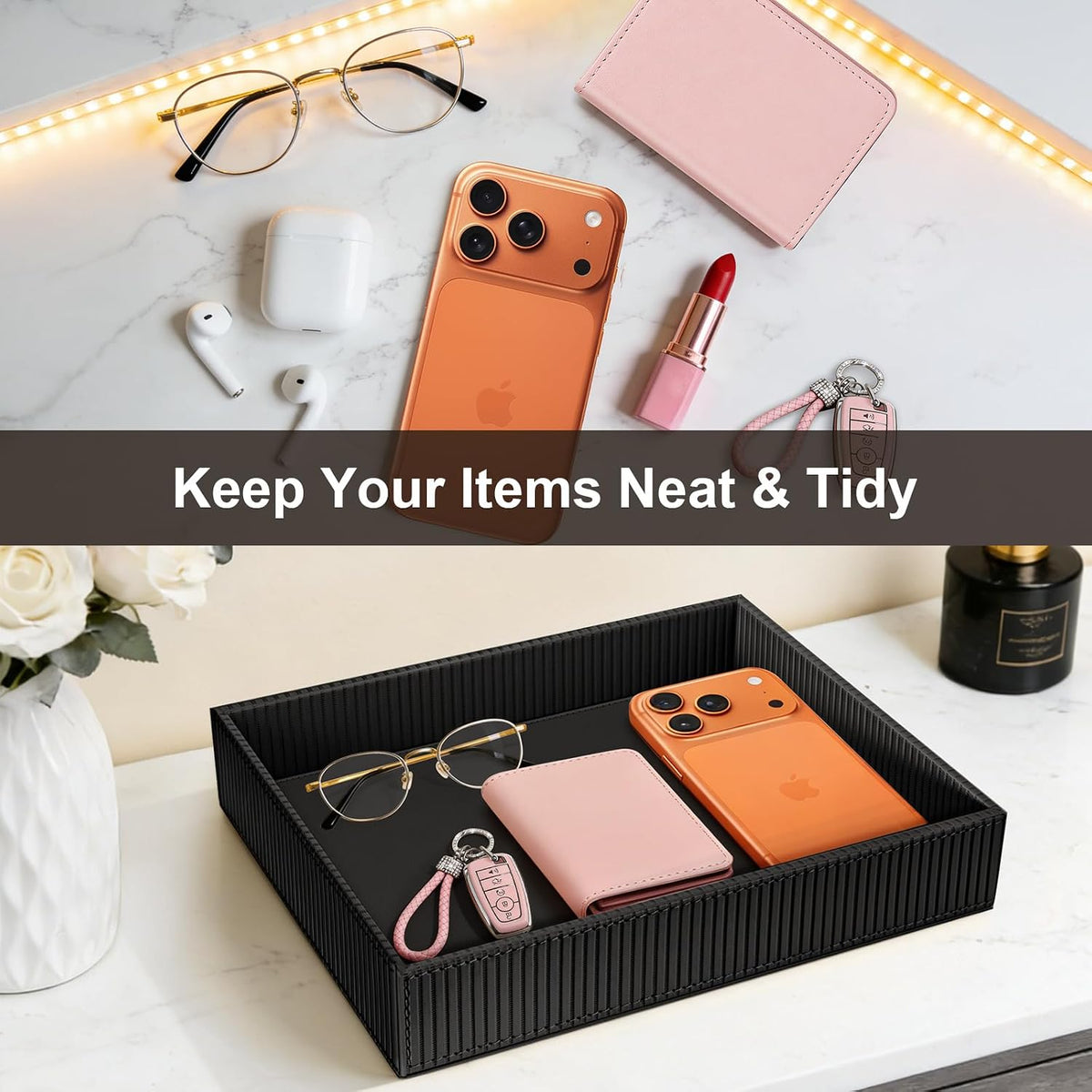 Valet Tray Desk Organizer PU Leather Catchall