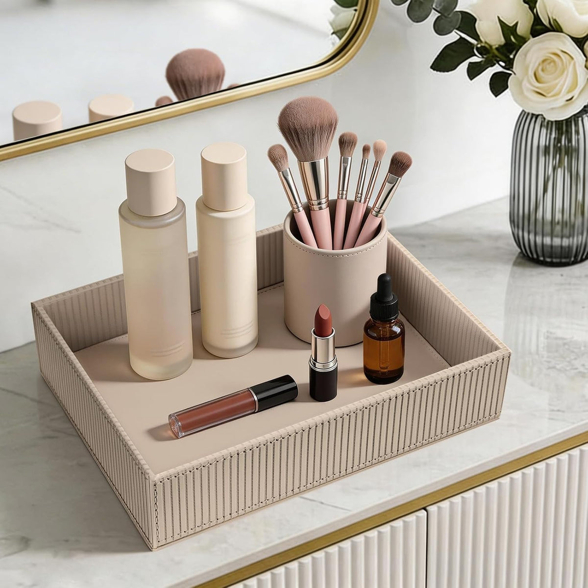 Valet Tray Desk Organizer PU Leather Catchall
