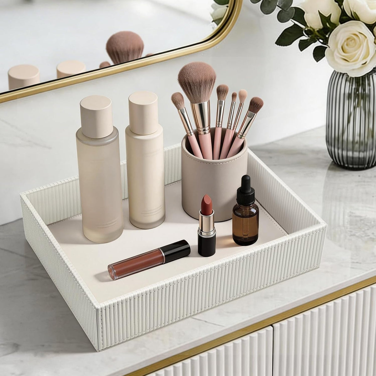 Valet Tray Desk Organizer PU Leather Catchall