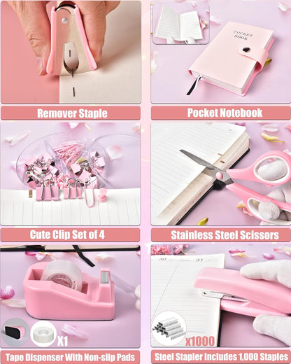 LXEVIHK Pink Desk Accessories 21-Piece Office Supplies Gift Set for Women