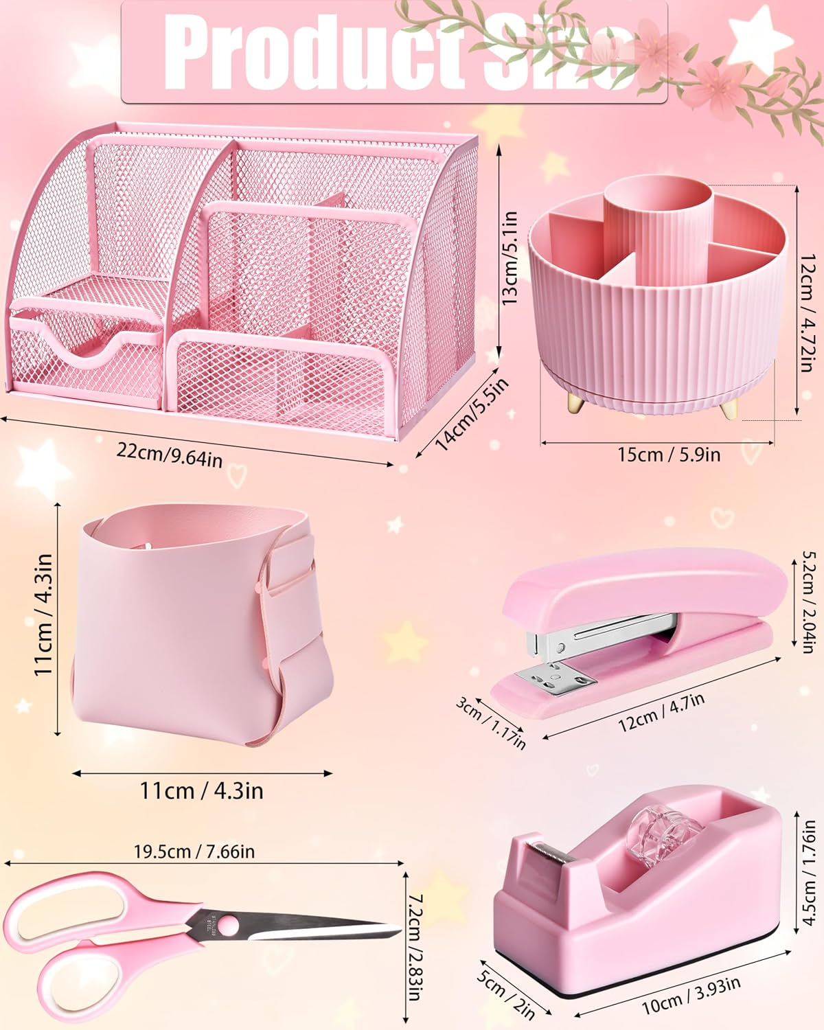 LXEVIHK Pink Desk Accessories 21-Piece Office Supplies Gift Set for Women