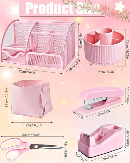 LXEVIHK Pink Desk Accessories 21-Piece Office Supplies Gift Set for Women