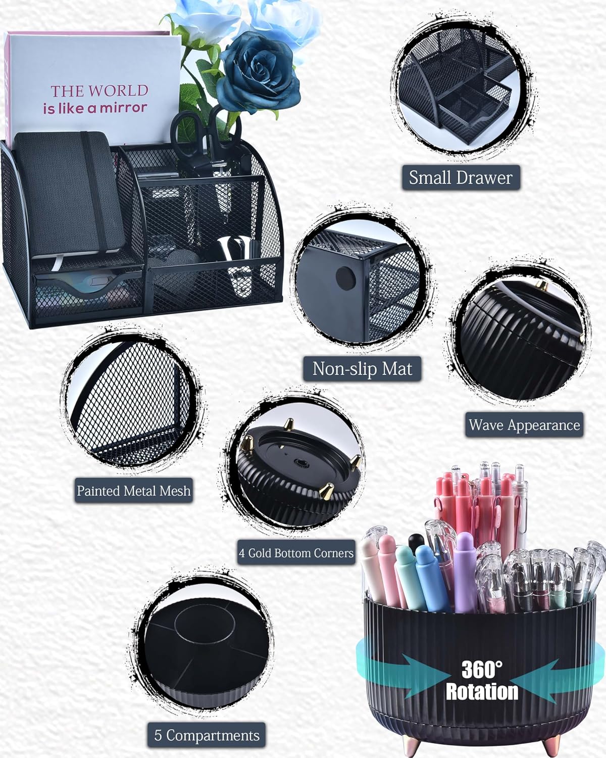 LXEVIHK Pink Desk Accessories 21-Piece Office Supplies Gift Set for Women