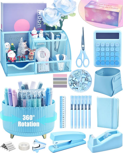 LXEVIHK Pink Desk Accessories 21-Piece Office Supplies Gift Set for Women