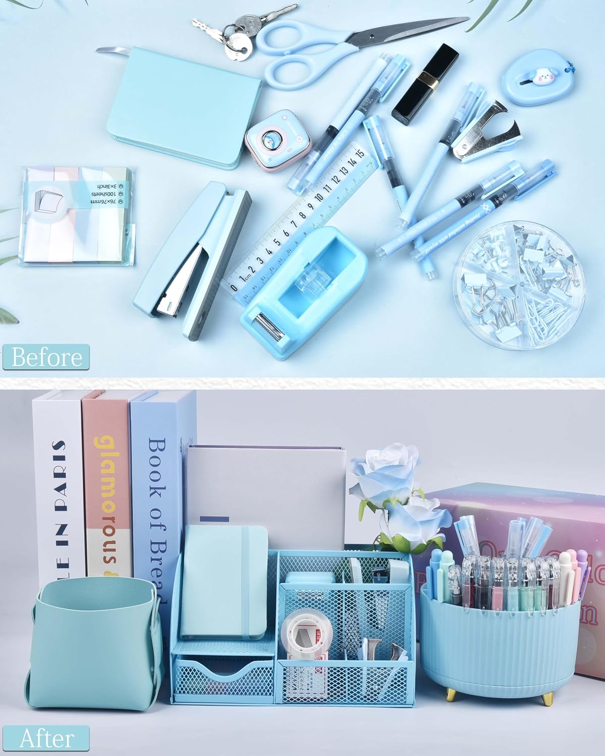 LXEVIHK Pink Desk Accessories 21-Piece Office Supplies Gift Set for Women