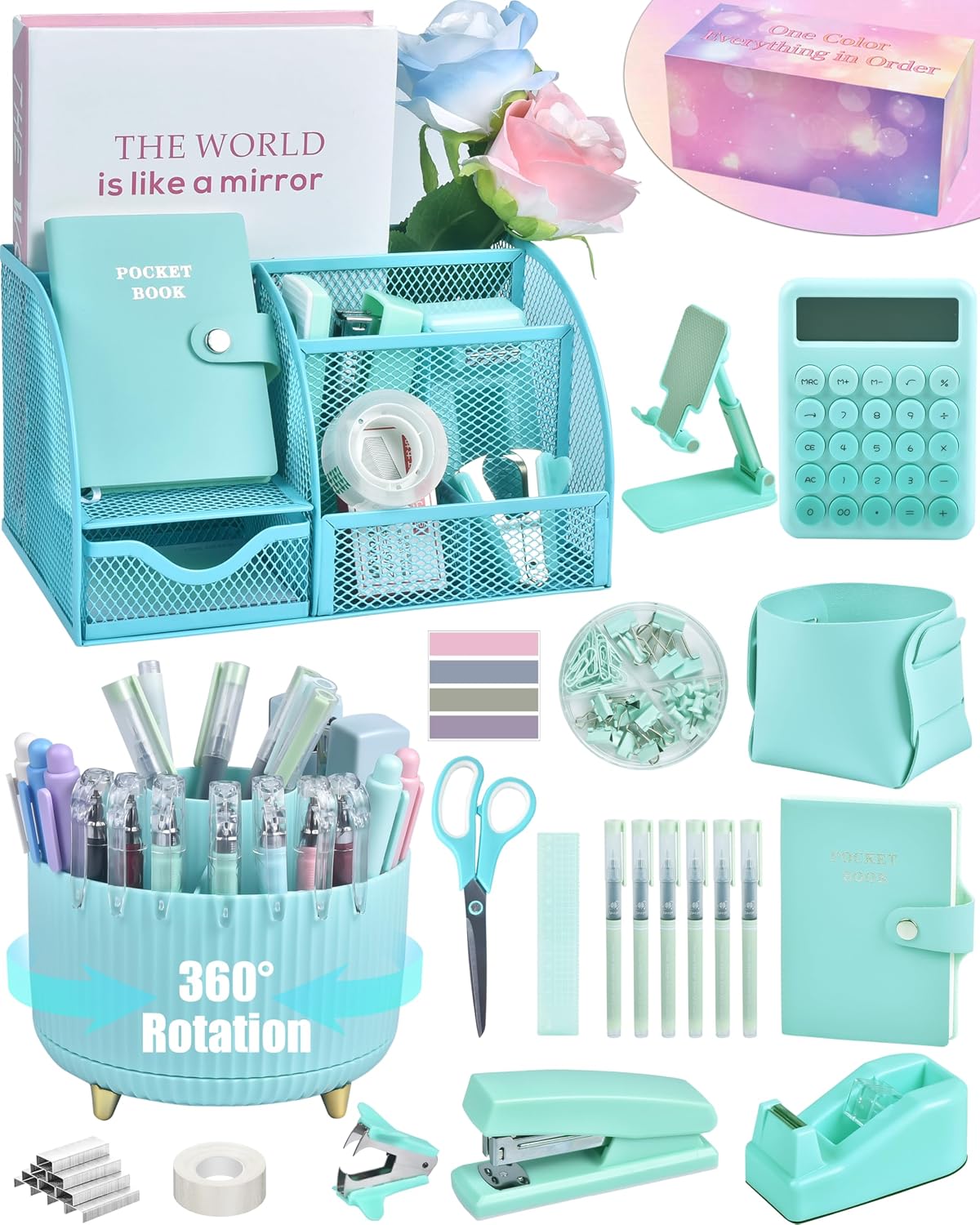 LXEVIHK Pink Desk Accessories 21-Piece Office Supplies Gift Set for Women