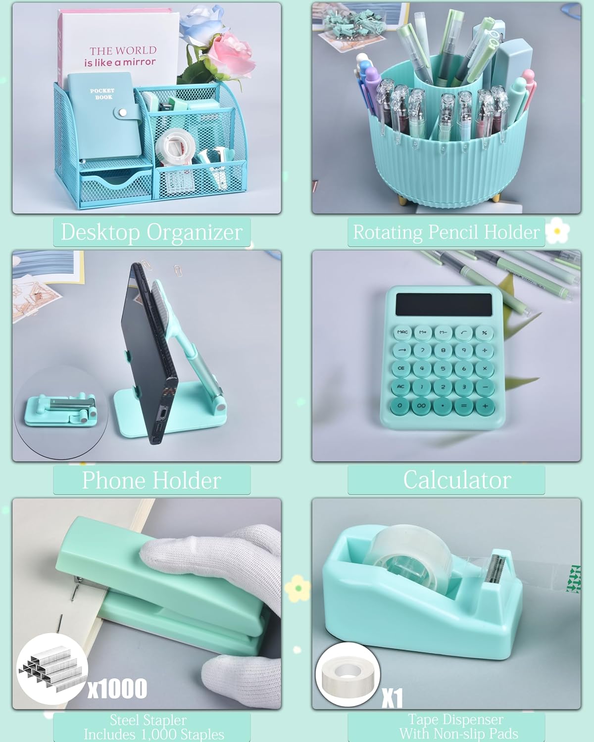 LXEVIHK Pink Desk Accessories 21-Piece Office Supplies Gift Set for Women