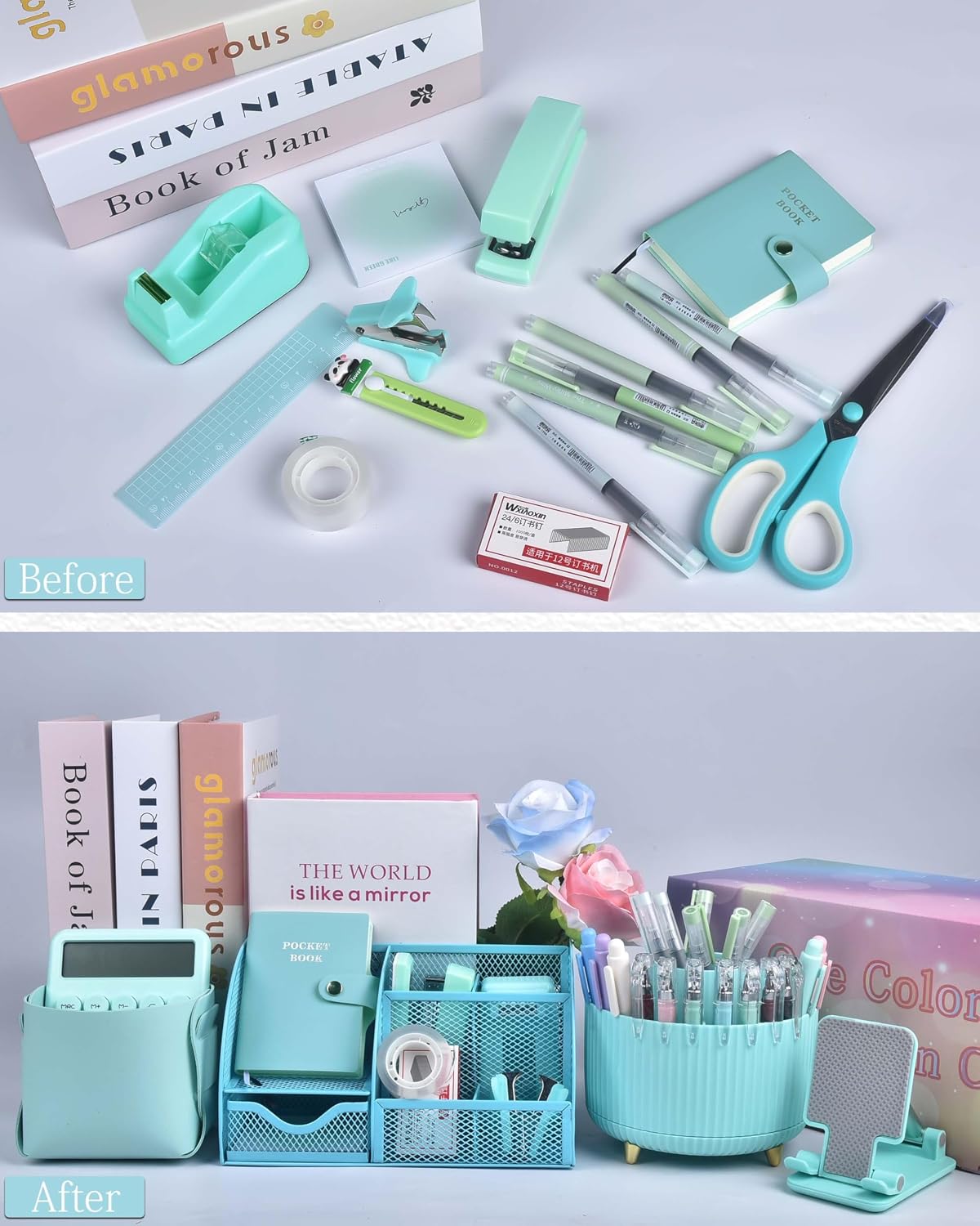 LXEVIHK Pink Desk Accessories 21-Piece Office Supplies Gift Set for Women