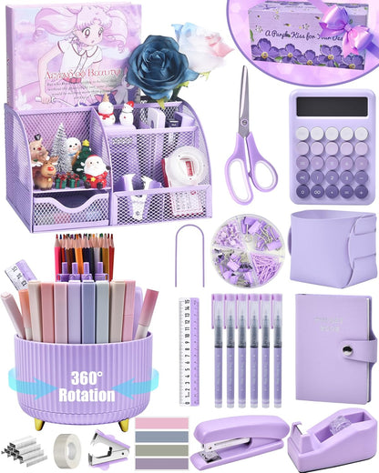 LXEVIHK Pink Desk Accessories 21-Piece Office Supplies Gift Set for Women