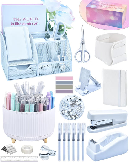 LXEVIHK Pink Desk Accessories 21-Piece Office Supplies Gift Set for Women