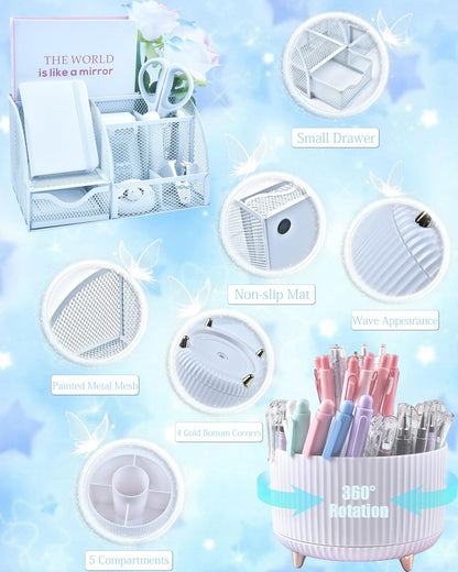 LXEVIHK Pink Desk Accessories 21-Piece Office Supplies Gift Set for Women