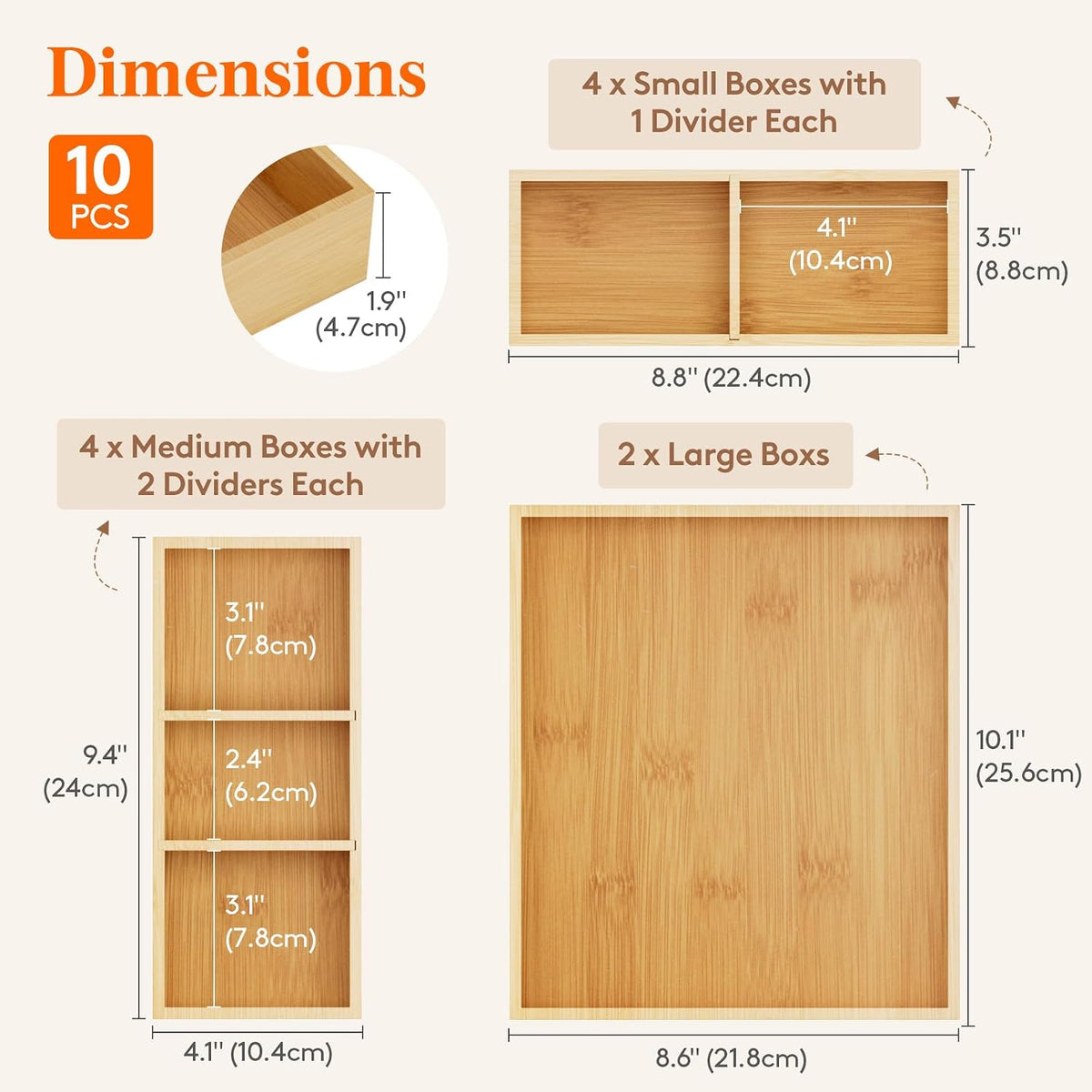 Drawer Organizers 10 Pack(22 Grid) with 12 Inserts