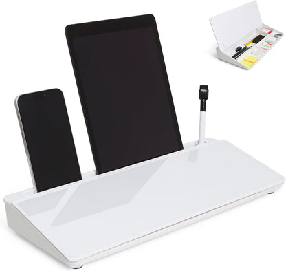 Desktop Whiteboard with Storage Desk White Board Desk Board Glass White Board with Stand Home Office Organizer Phone Holder 15.8X7X2 inches
