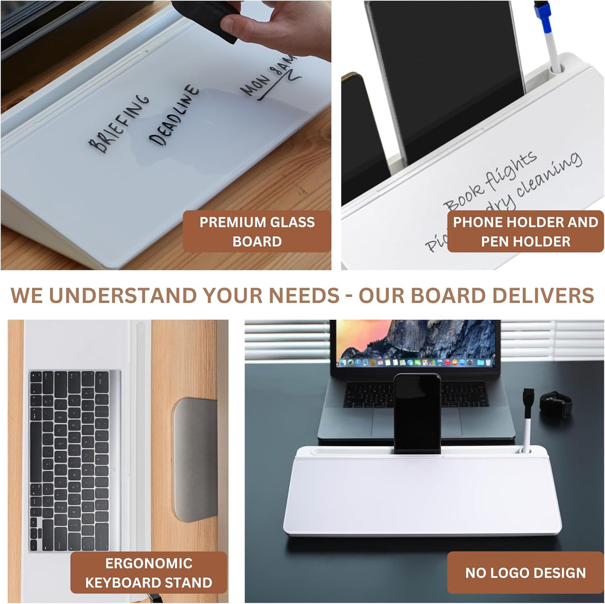 Desktop Whiteboard with Storage Desk White Board Desk Board Glass White Board with Stand Home Office Organizer Phone Holder 15.8X7X2 inches