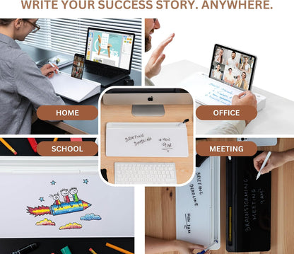 Desktop Whiteboard with Storage Desk White Board Desk Board Glass White Board with Stand Home Office Organizer Phone Holder 15.8X7X2 inches