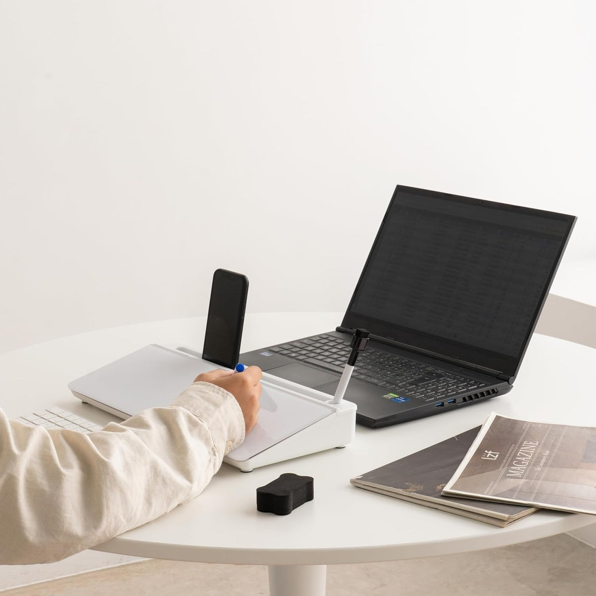 Desktop Whiteboard with Storage Desk White Board Desk Board Glass White Board with Stand Home Office Organizer Phone Holder 15.8X7X2 inches
