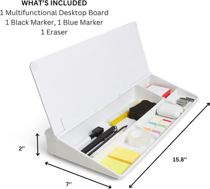 Desktop Whiteboard with Storage Desk White Board Desk Board Glass White Board with Stand Home Office Organizer Phone Holder 15.8X7X2 inches