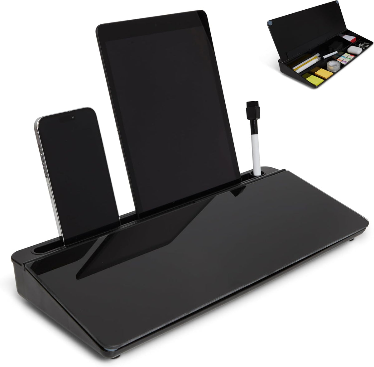Desktop Whiteboard with Storage Desk White Board Desk Board Glass White Board with Stand Home Office Organizer Phone Holder 15.8X7X2 inches