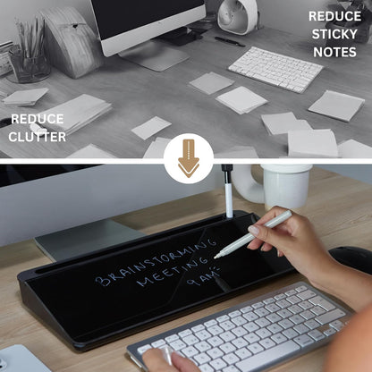 Desktop Whiteboard with Storage Desk White Board Desk Board Glass White Board with Stand Home Office Organizer Phone Holder 15.8X7X2 inches