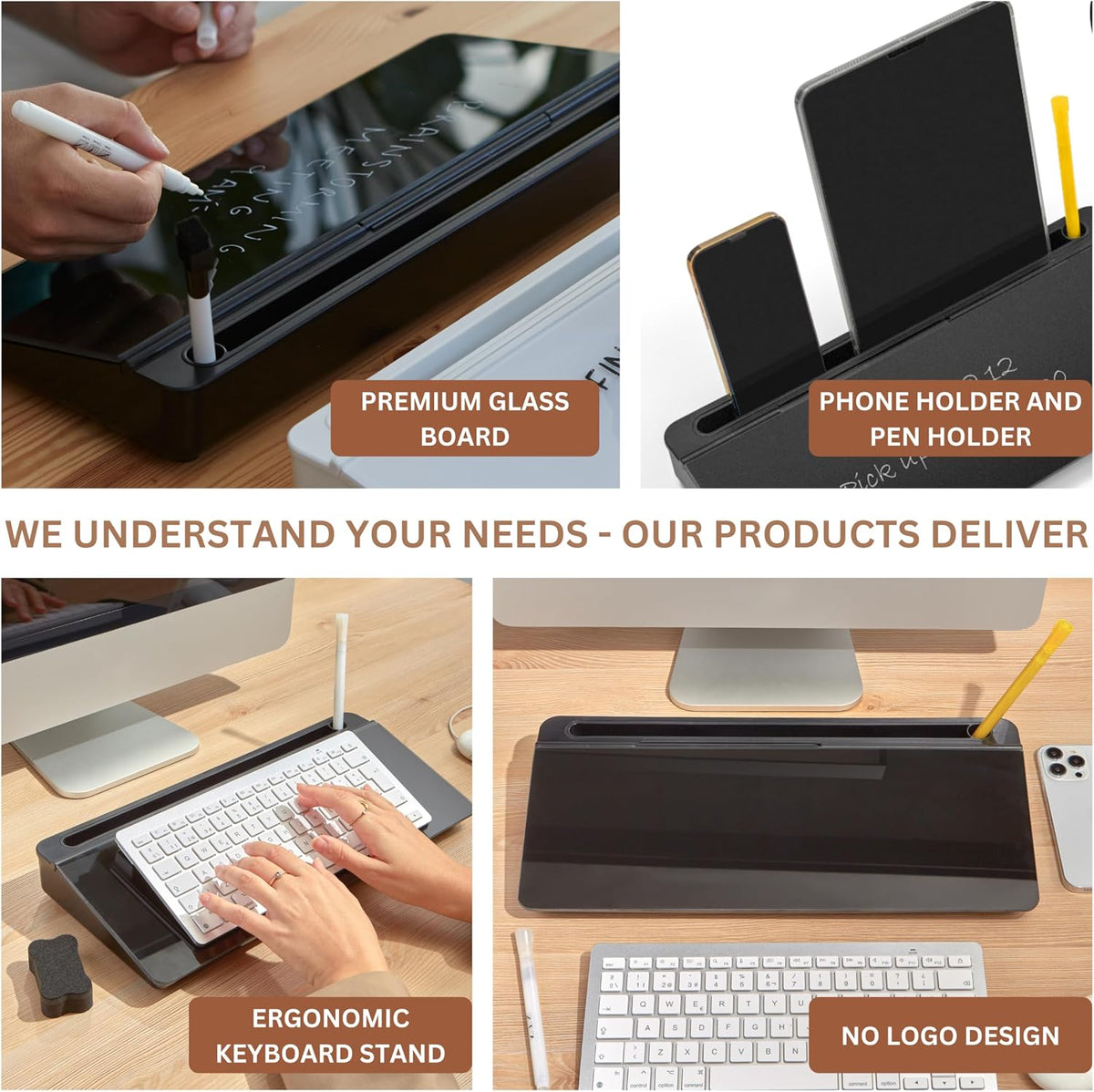 Desktop Whiteboard with Storage Desk White Board Desk Board Glass White Board with Stand Home Office Organizer Phone Holder 15.8X7X2 inches