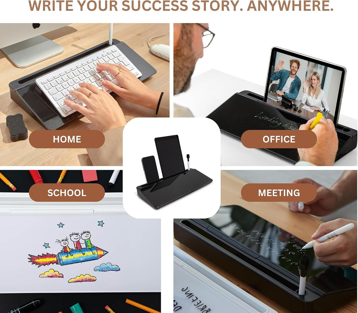 Desktop Whiteboard with Storage Desk White Board Desk Board Glass White Board with Stand Home Office Organizer Phone Holder 15.8X7X2 inches