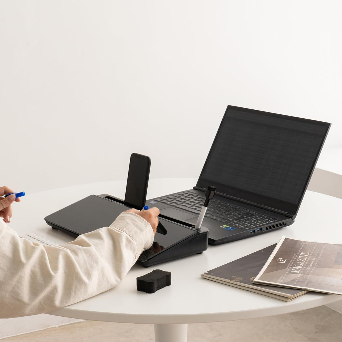 Desktop Whiteboard with Storage Desk White Board Desk Board Glass White Board with Stand Home Office Organizer Phone Holder 15.8X7X2 inches