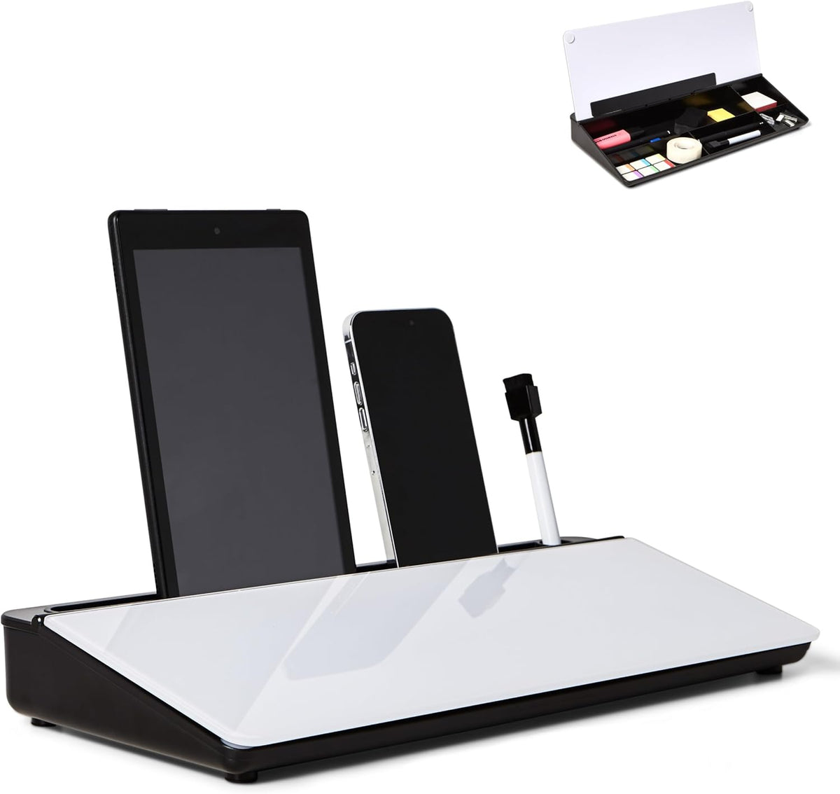 Desktop Whiteboard with Storage Desk White Board Desk Board Glass White Board with Stand Home Office Organizer Phone Holder 15.8X7X2 inches