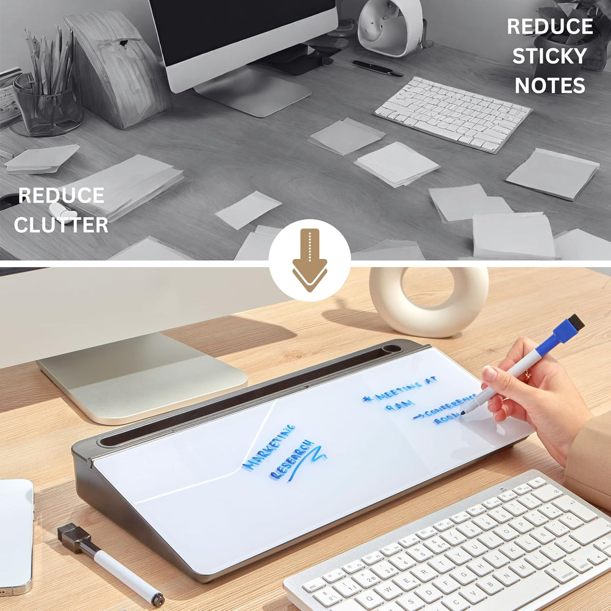 Desktop Whiteboard with Storage Desk White Board Desk Board Glass White Board with Stand Home Office Organizer Phone Holder 15.8X7X2 inches