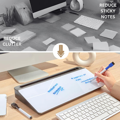 Desktop Whiteboard with Storage Desk White Board Desk Board Glass White Board with Stand Home Office Organizer Phone Holder 15.8X7X2 inches