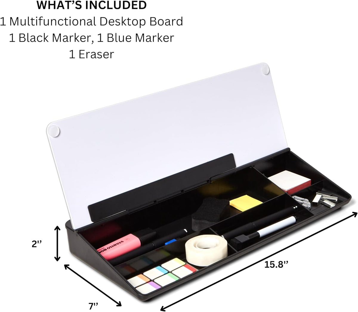 Desktop Whiteboard with Storage Desk White Board Desk Board Glass White Board with Stand Home Office Organizer Phone Holder 15.8X7X2 inches