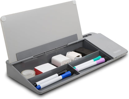Desktop Whiteboard with Storage Desk White Board Desk Board Glass White Board with Stand Home Office Organizer Phone Holder 15.8X7X2 inches