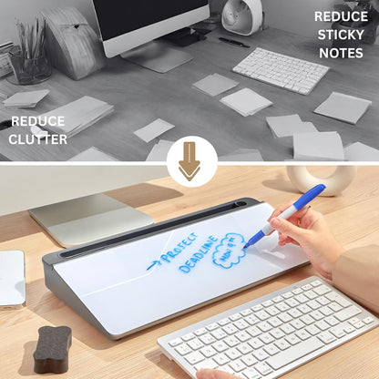 Desktop Whiteboard with Storage Desk White Board Desk Board Glass White Board with Stand Home Office Organizer Phone Holder 15.8X7X2 inches