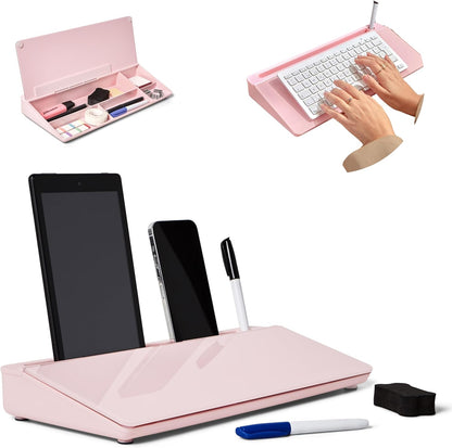 Desktop Whiteboard with Storage Desk White Board Desk Board Glass White Board with Stand Home Office Organizer Phone Holder 15.8X7X2 inches