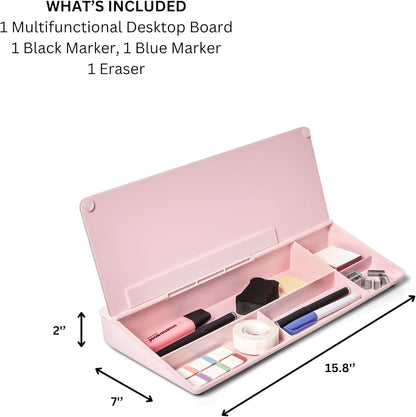 Desktop Whiteboard with Storage Desk White Board Desk Board Glass White Board with Stand Home Office Organizer Phone Holder 15.8X7X2 inches