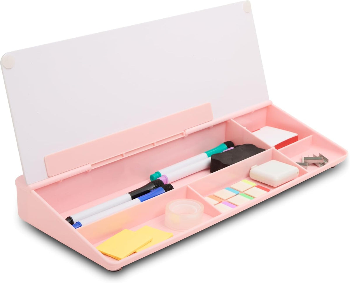 Desktop Whiteboard with Storage Desk White Board Desk Board Glass White Board with Stand Home Office Organizer Phone Holder 15.8X7X2 inches
