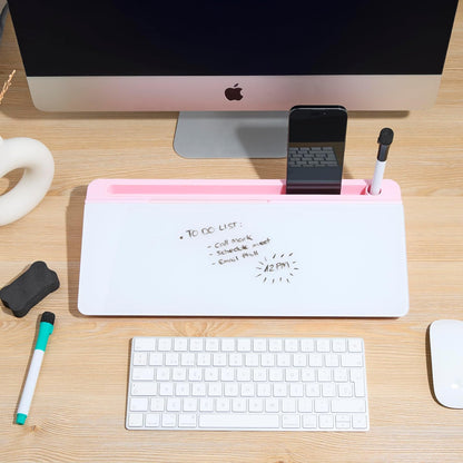 Desktop Whiteboard with Storage Desk White Board Desk Board Glass White Board with Stand Home Office Organizer Phone Holder 15.8X7X2 inches