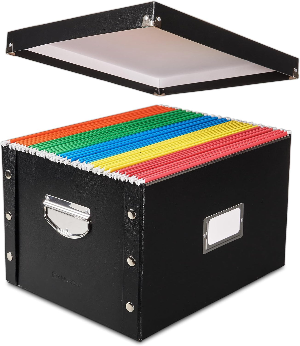 File Storage Box & Organizer - 1 Pack - 16.125 x 13.125 x 9.875 Inch Letter/Legal Size Portable File Box with Lid for Documents - Back To School Supplies for Students - Glossy Black