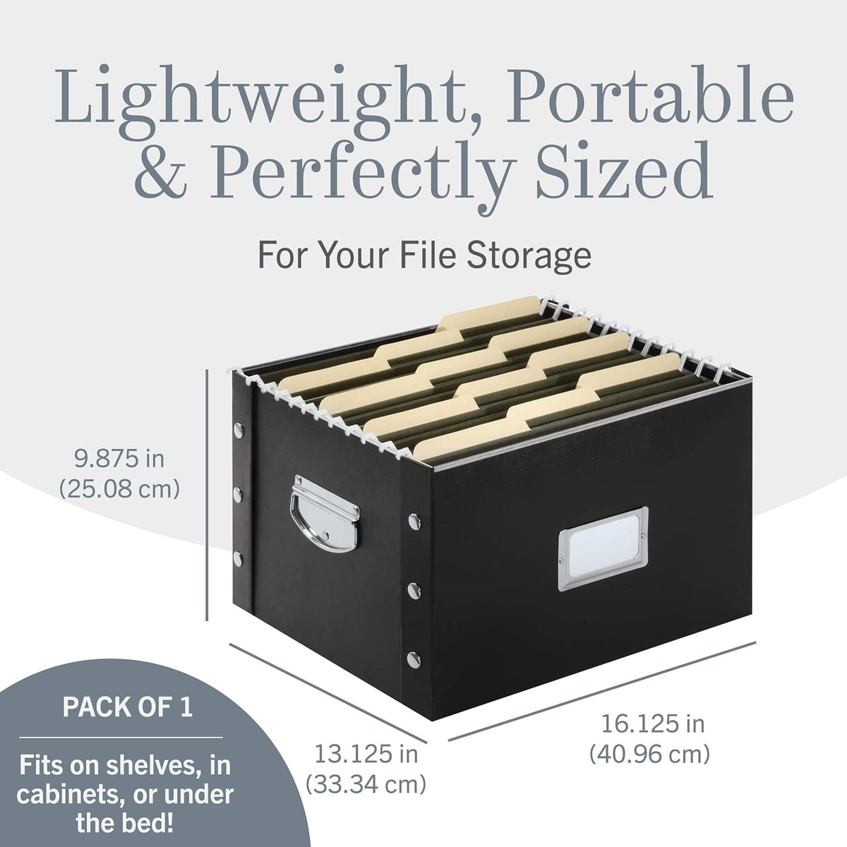 File Storage Box & Organizer - 1 Pack - 16.125 x 13.125 x 9.875 Inch Letter/Legal Size Portable File Box with Lid for Documents - Back To School Supplies for Students - Glossy Black