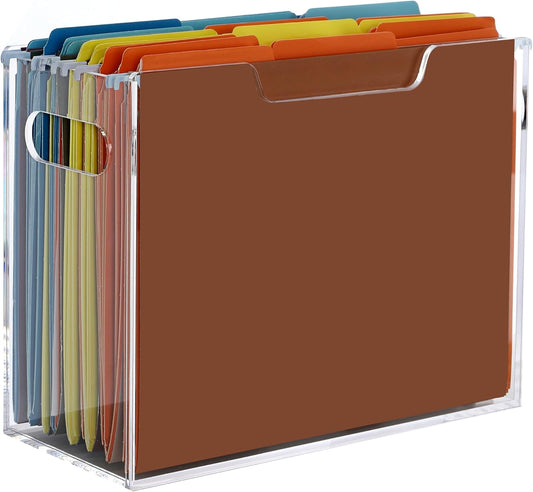 Acrylic File Folder Organizer, Hanging File Organizer Box, File Holder with Handles for Letter Size, Clear File Box Desktop Folder Storage for Office Home Work -1 Pack