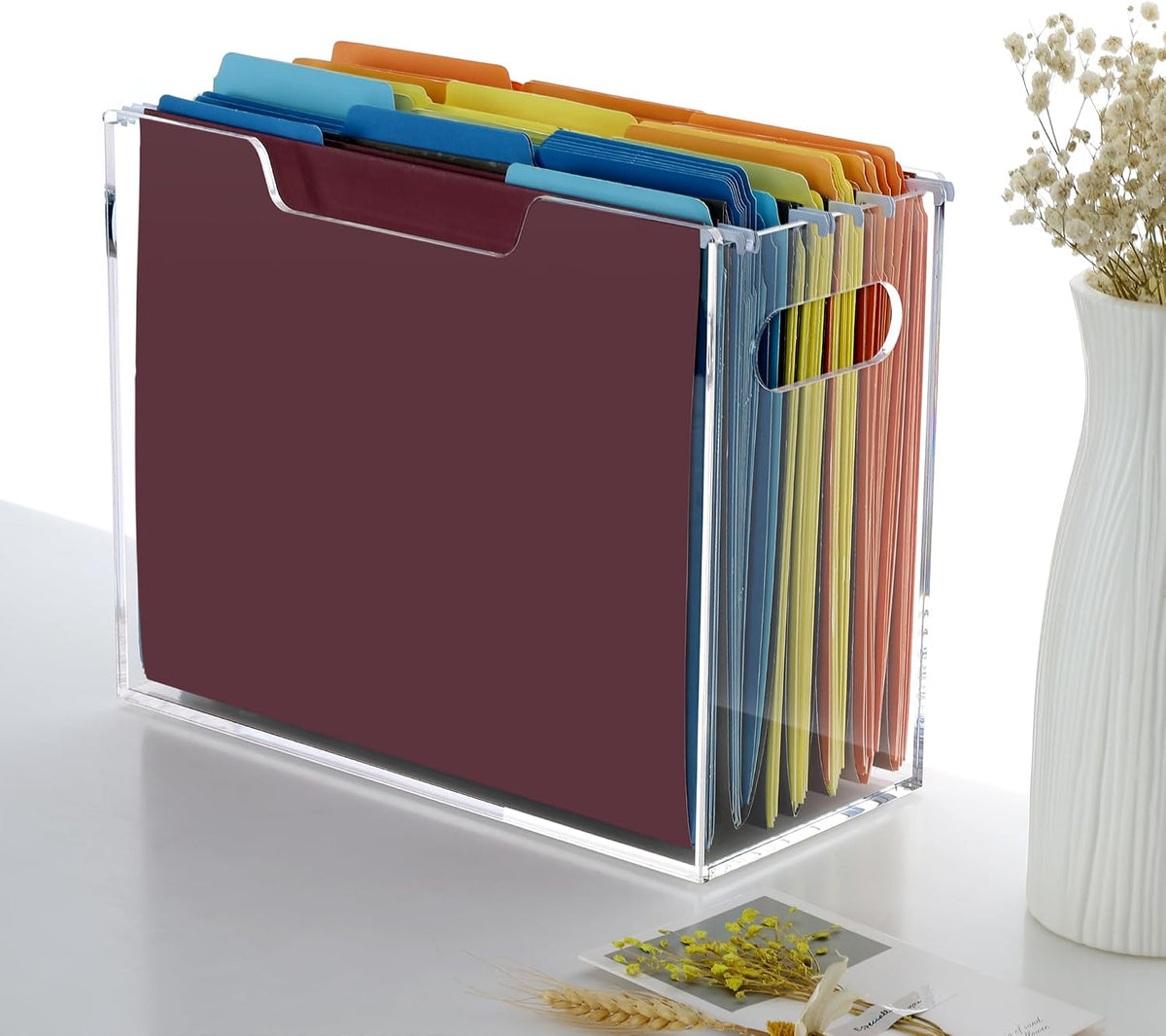 Acrylic File Folder Organizer, Hanging File Organizer Box, File Holder with Handles for Letter Size, Clear File Box Desktop Folder Storage for Office Home Work -1 Pack