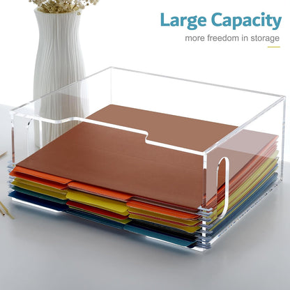 Acrylic File Folder Organizer, Hanging File Organizer Box, File Holder with Handles for Letter Size, Clear File Box Desktop Folder Storage for Office Home Work -1 Pack