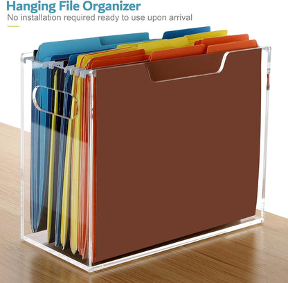 Acrylic File Folder Organizer, Hanging File Organizer Box, File Holder with Handles for Letter Size, Clear File Box Desktop Folder Storage for Office Home Work -1 Pack