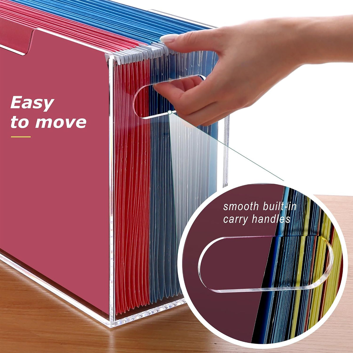 Acrylic File Folder Organizer, Hanging File Organizer Box, File Holder with Handles for Letter Size, Clear File Box Desktop Folder Storage for Office Home Work -1 Pack