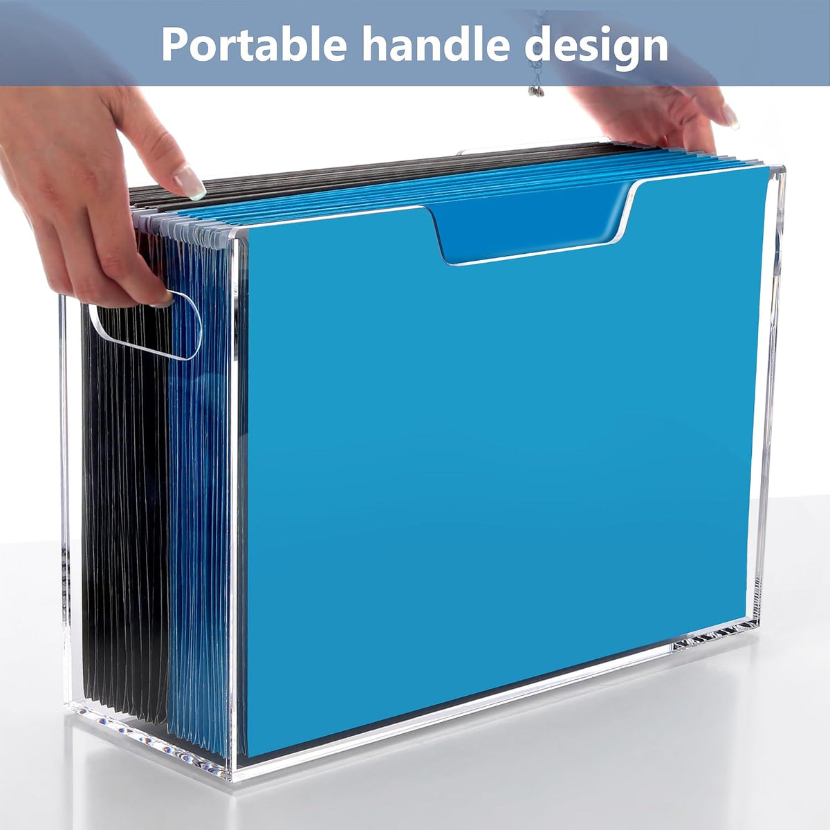 Acrylic File Folder Organizer, Hanging File Organizer Box, File Holder with Handles for Letter Size, Clear File Box Desktop Folder Storage for Office Home Work -1 Pack