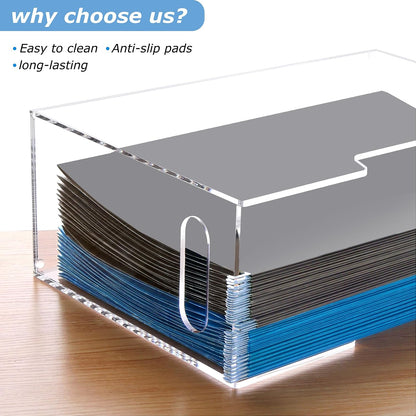 Acrylic File Folder Organizer, Hanging File Organizer Box, File Holder with Handles for Letter Size, Clear File Box Desktop Folder Storage for Office Home Work -1 Pack